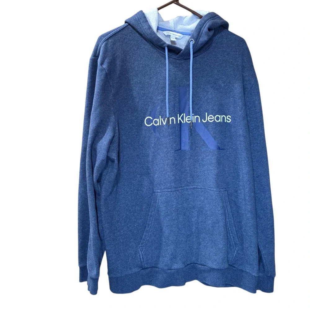Calvin Klein Jeans Hoodie Pullover Sweatshirt Gray Casual Comfy Mens XL‎